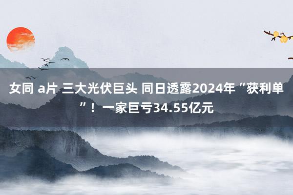 女同 a片 三大光伏巨头 同日透露2024年“获利单”！一家巨亏34.55亿元